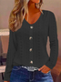 Buttoned Plain Casual Eyelet Embroidery Blouse