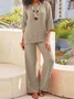 Women's Plain Daily Going Out Two Piece Set Three Quarter Sleeve Casual Spring/Fall Top With Pants Matching Set