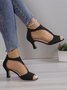 Black Suede Cutout Strap Peep Toe Mid Heel Sandals