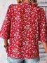 Women Floral Three Quarter Sleeve Blouse Spring/Fall V Neck Bell Sleeve Daily Casual Top