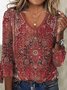 Plus Size Casual Ethnic V-neck T-Shirt