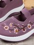Floral Embroidery Breathable Slip On Mary Jane Flyknit Sneakers