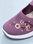 Floral Embroidery Breathable Slip On Mary Jane Flyknit Sneakers