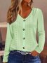 Buttoned Plain Casual Eyelet Embroidery Blouse