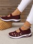 Floral Embroidery Breathable Slip On Mary Jane Flyknit Sneakers