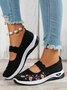Floral Embroidery Breathable Slip On Mary Jane Flyknit Sneakers