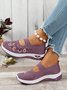 Floral Embroidery Breathable Slip On Mary Jane Flyknit Sneakers