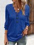 V Neck Casual Plain Lace Bukle T-Shirt