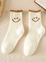 1pair Women Cute Smiley Warmth Terry Socks