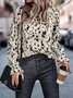 Women's Zebra Long Sleeve Blouse_ Spring/Fall Peplum Mock Neck Daily Casual Top