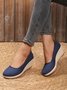 Women Minimalist Linen Fabric Wedge Heel Shallow Shoes