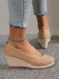 Women Minimalist Linen Fabric Wedge Heel Shallow Shoes