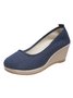 Women Minimalist Linen Fabric Wedge Heel Shallow Shoes