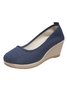 Women Minimalist Linen Fabric Wedge Heel Shallow Shoes