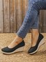 Women Minimalist Linen Fabric Wedge Heel Shallow Shoes