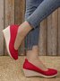 Women Minimalist Linen Fabric Wedge Heel Shallow Shoes