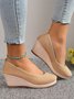 Women Minimalist Linen Fabric Wedge Heel Shallow Shoes