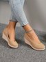 Women Minimalist Linen Fabric Wedge Heel Shallow Shoes