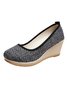 Women Minimalist Linen Fabric Wedge Heel Shallow Shoes