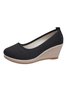 Women Minimalist Linen Fabric Wedge Heel Shallow Shoes