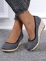 Women Minimalist Linen Fabric Wedge Heel Shallow Shoes