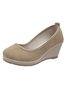 Women Minimalist Linen Fabric Wedge Heel Shallow Shoes