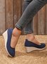 Women Minimalist Linen Fabric Wedge Heel Shallow Shoes