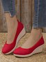 Women Minimalist Linen Fabric Wedge Heel Shallow Shoes