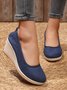 Women Minimalist Linen Fabric Wedge Heel Shallow Shoes