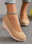 Women Minimalist Linen Fabric Wedge Heel Shallow Shoes