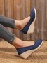 Women Minimalist Linen Fabric Wedge Heel Shallow Shoes