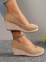 Women Minimalist Linen Fabric Wedge Heel Shallow Shoes