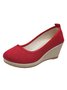 Women Minimalist Linen Fabric Wedge Heel Shallow Shoes