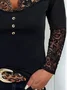 Lace Casual V Neck Regular Fit T-Shirt