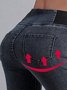Denim Casual Plain Tight Jeans