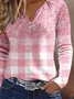 Women's Long Sleeve Tee T-shirt Spring/Fall Plaid Buttoned Jersey Notched Daily Going Out Casual Top