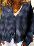 Color Block V Neck Buttoned Casual Cardigan