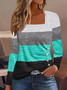 Casual Loose Color Block Crew Neck T-Shirt