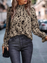 Women's Zebra Long Sleeve Blouse_ Spring/Fall Peplum Mock Neck Daily Casual Top