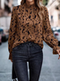 Women's Zebra Long Sleeve Blouse_ Spring/Fall Peplum Mock Neck Daily Casual Top