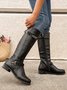 Vintage Buckle Decor Low Heel Riding Boots