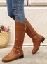 Vintage Buckle Decor Low Heel Riding Boots