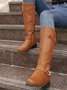 Vintage Buckle Decor Low Heel Riding Boots