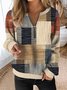 Casual Zipper Color Block V Neck Sweatshirt
