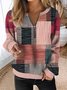 Casual Zipper Color Block V Neck Sweatshirt