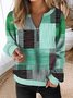 Casual Zipper Color Block V Neck Sweatshirt