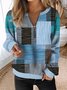 Casual Zipper Color Block V Neck Sweatshirt