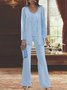 Elegant Loose V Neck Chiffon Matching Outfit Mother of the Bride 3 PCS Pantsuits