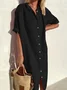 JFN Cotton & Linen Shirt Dress Half Sleeve Dress Maxi Button Down Dresses Spring Summer