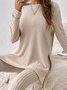 Women's Lace Edge Plain Daily Going Out Two Piece Set Long Sleeve Casual Spring/Fall Top With Pants Matching Set